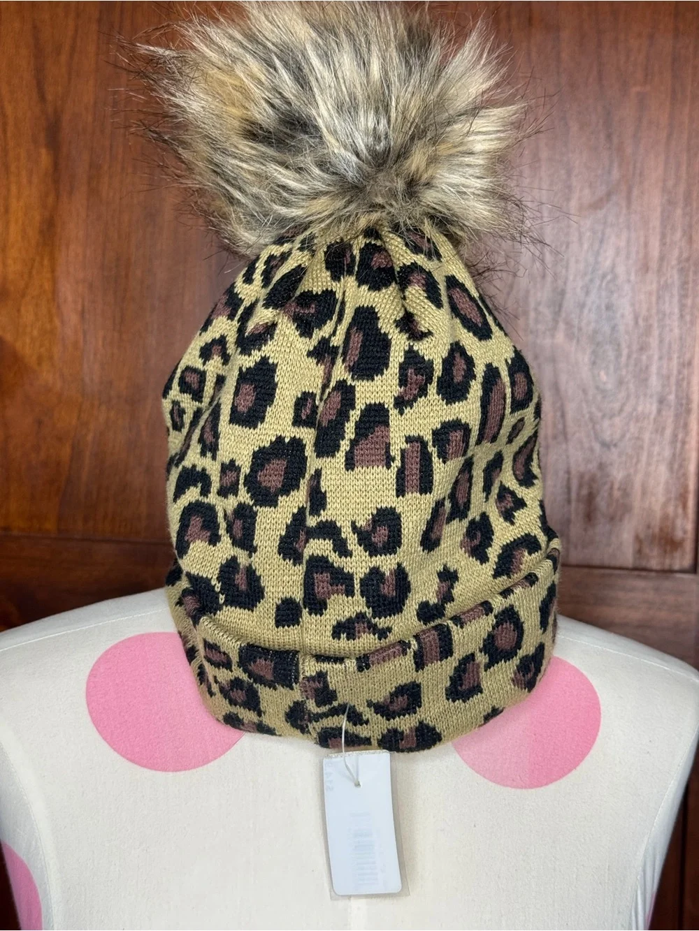 Panache Kids Leopard Pom Beanie - Tan, Brown, Black